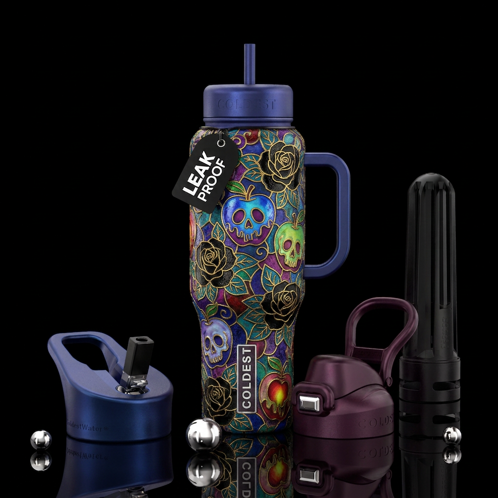 Bright colors Cloisonné black roses poison apples water bottle design