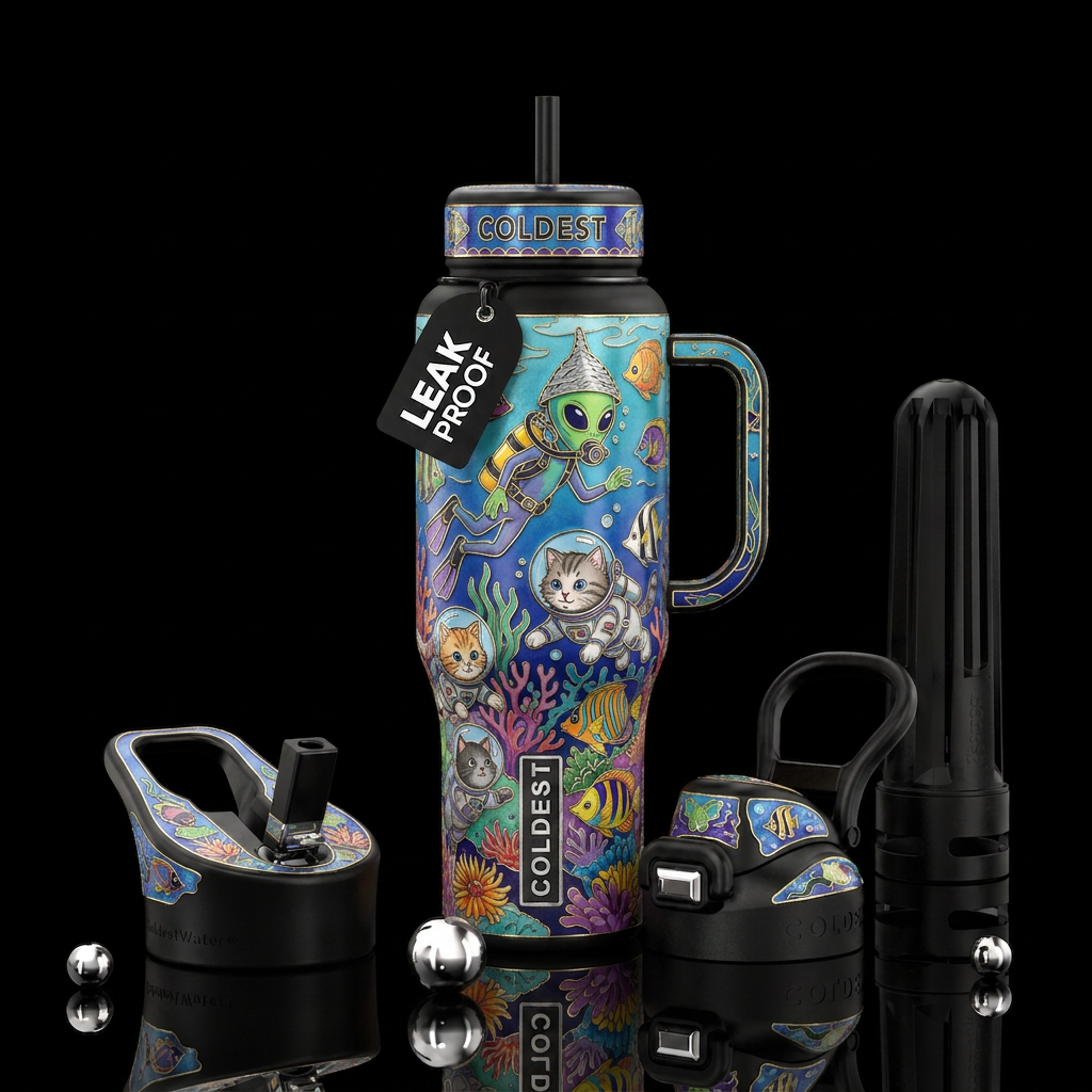 SCUBA diving Meowstranaugts water bottle design