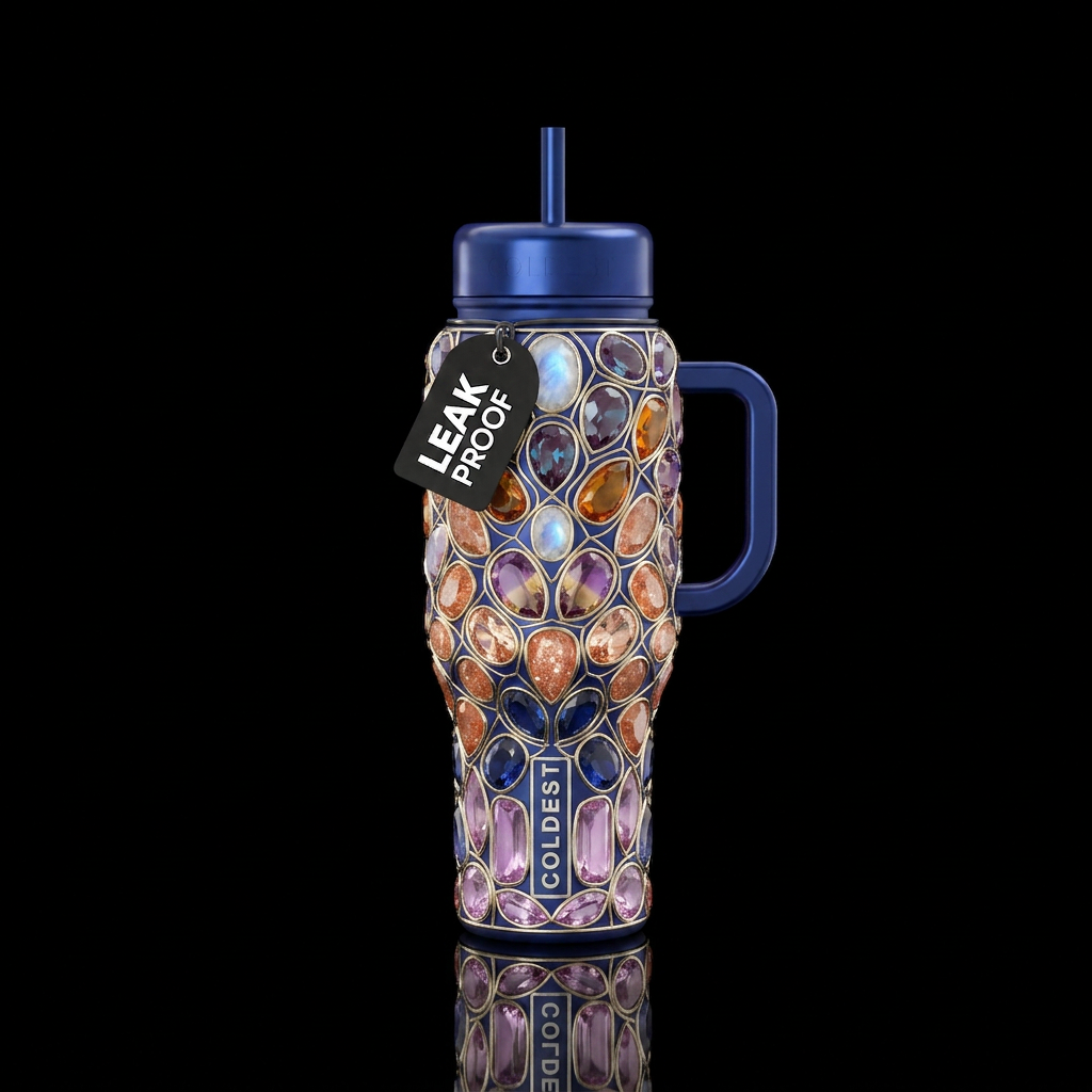 Cloisonne,gem cuts MOONSTONE,ALEXANDRITE, AMBER, A... water bottle design