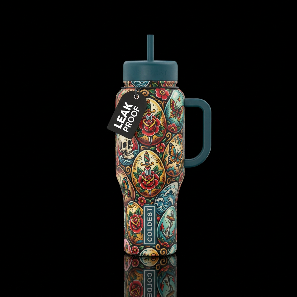 American traditional tattoo painted Easter eggs water bottle design