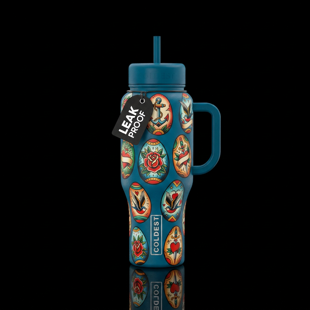 American traditional tattoo painted Easter eggs water bottle design