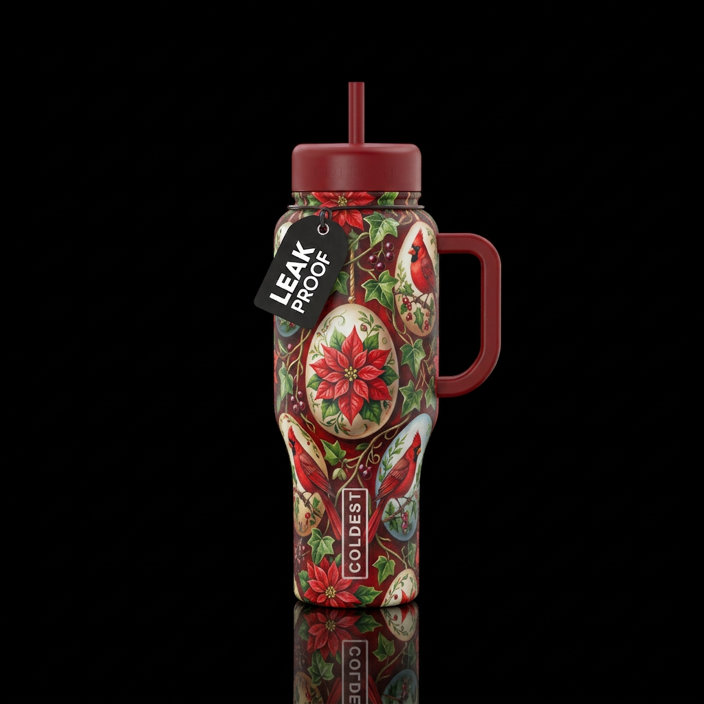 Holiday floral water bottle design