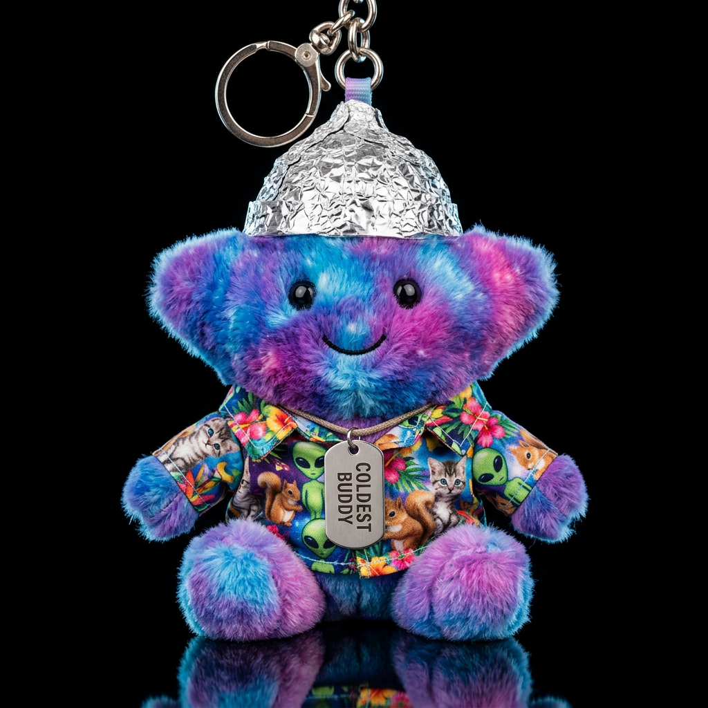 Fluffy fuzzy multi colored happy star wearing a Ha... water bottle design