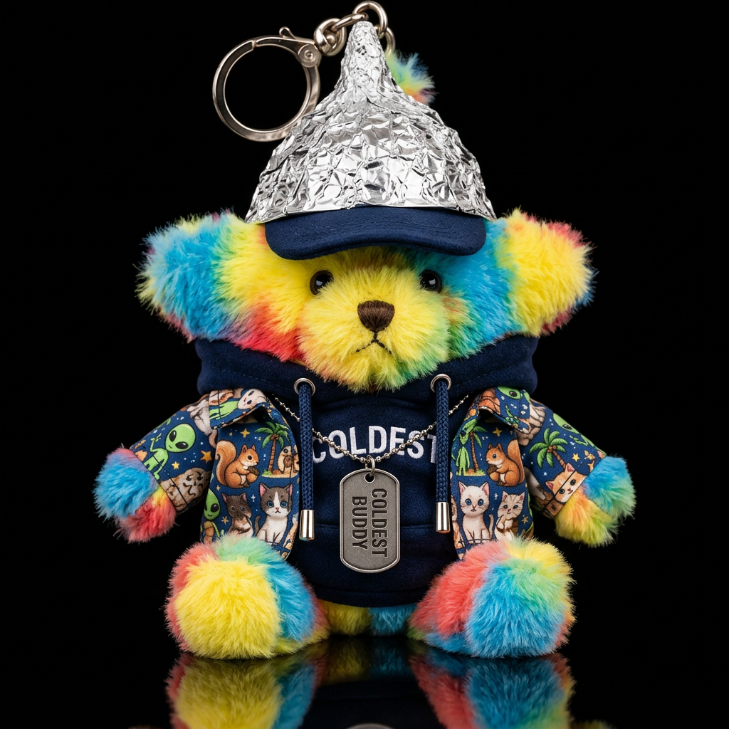 Fluffy fuzzy multi colored happy star wearing a Ha... water bottle design