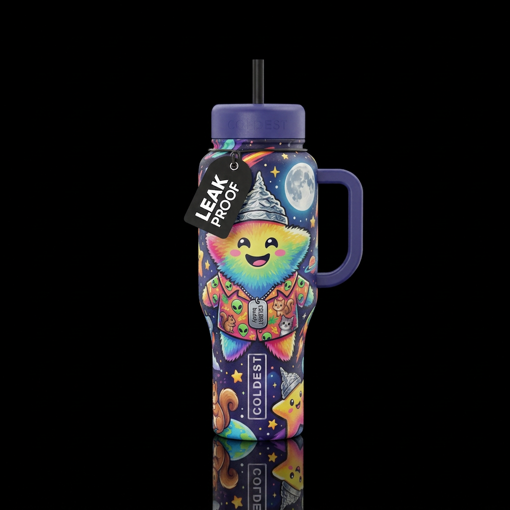 Stars at night the moonFluffy fuzzy multi colored ... water bottle design