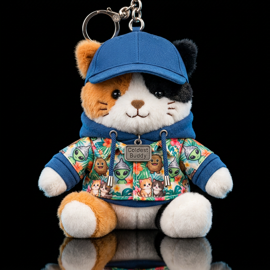 A joyful multi colored cat with a coldest buddy na... water bottle design