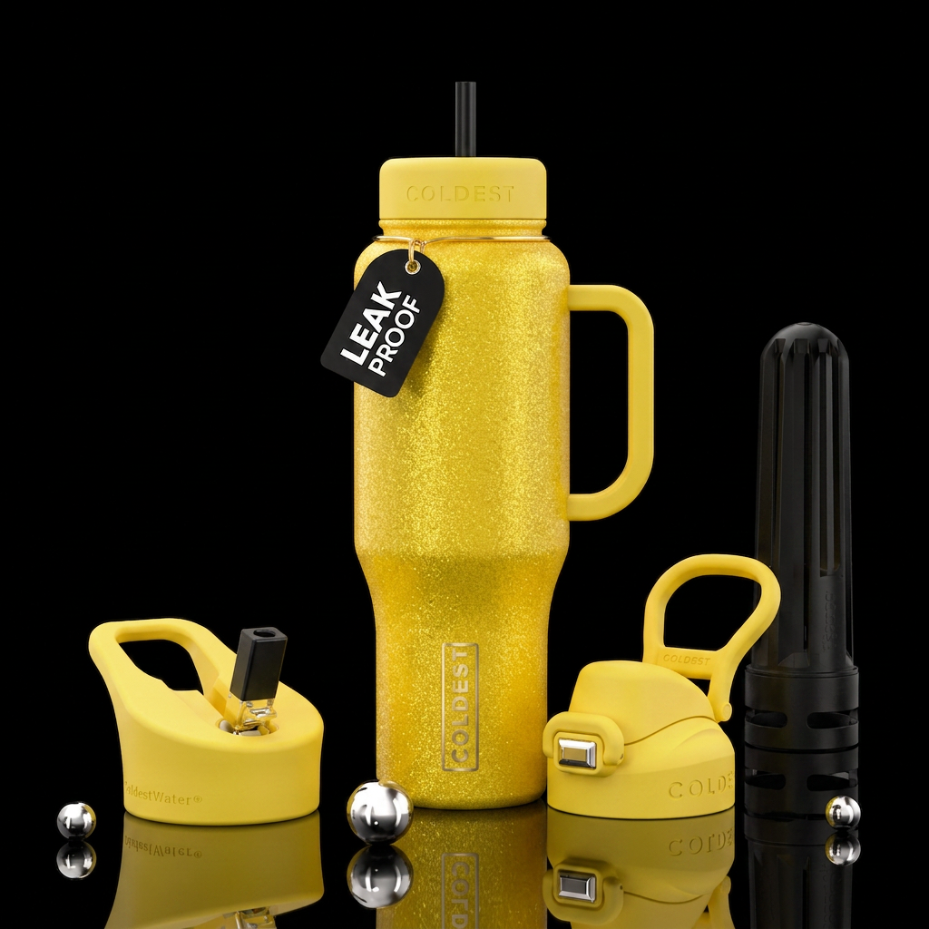 Yellow glitter water bottle design