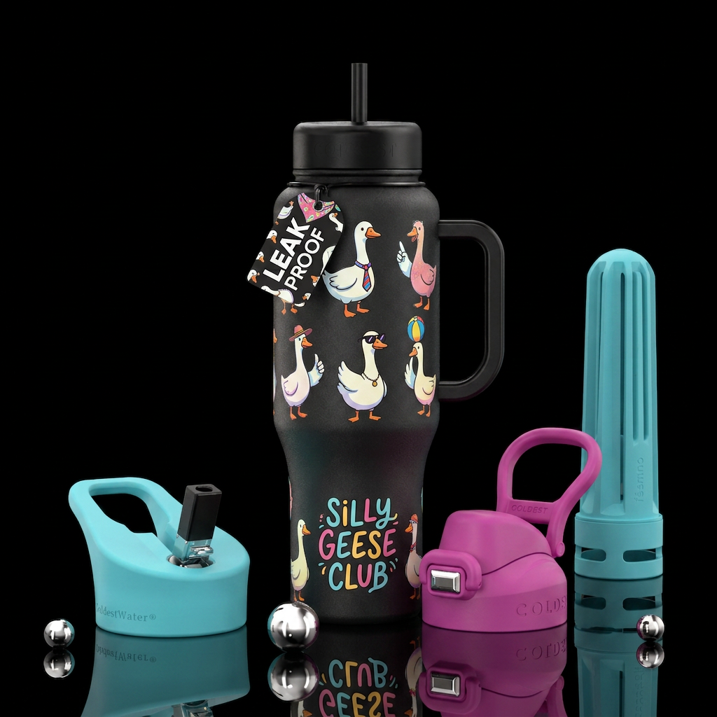 Cartoon silly gooses water bottle design