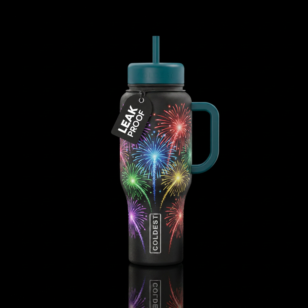 Animated fireworks water bottle design