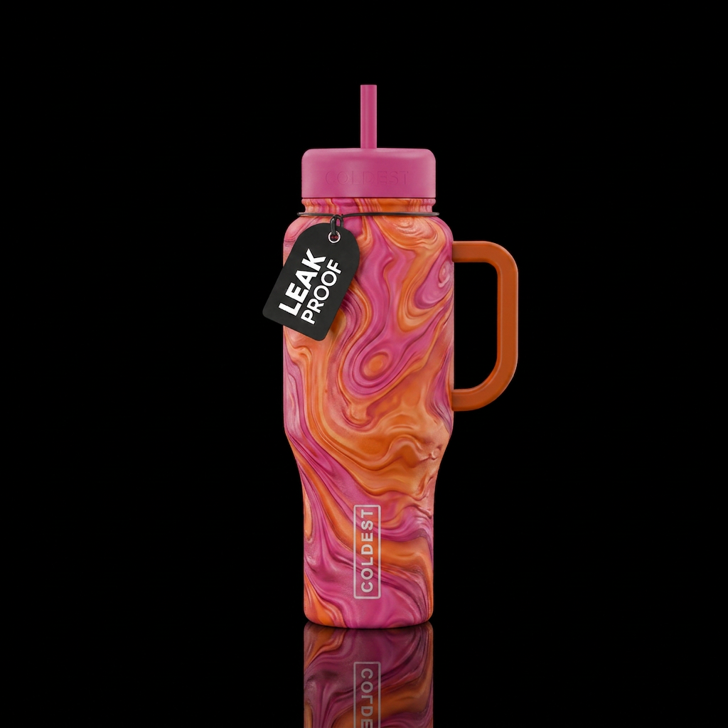 Melting lava pink and orange water bottle design