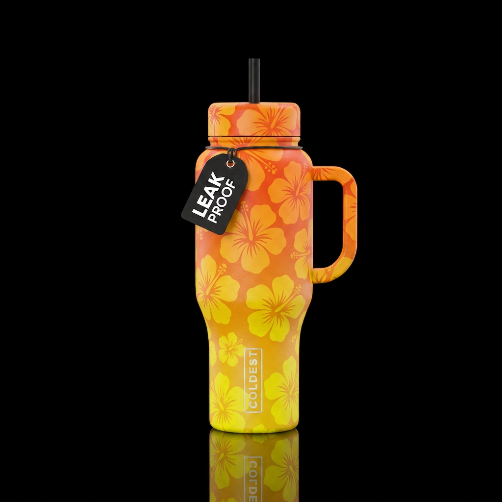 Hibiscus flowers yellow and orange ombre water bottle design