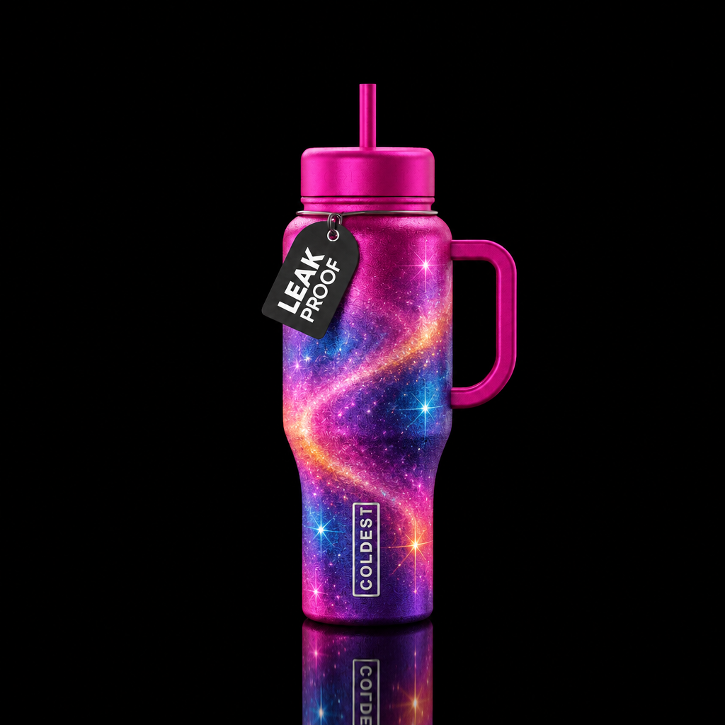 glowie, sparkly, vibrant, explosive, happy mood water bottle design