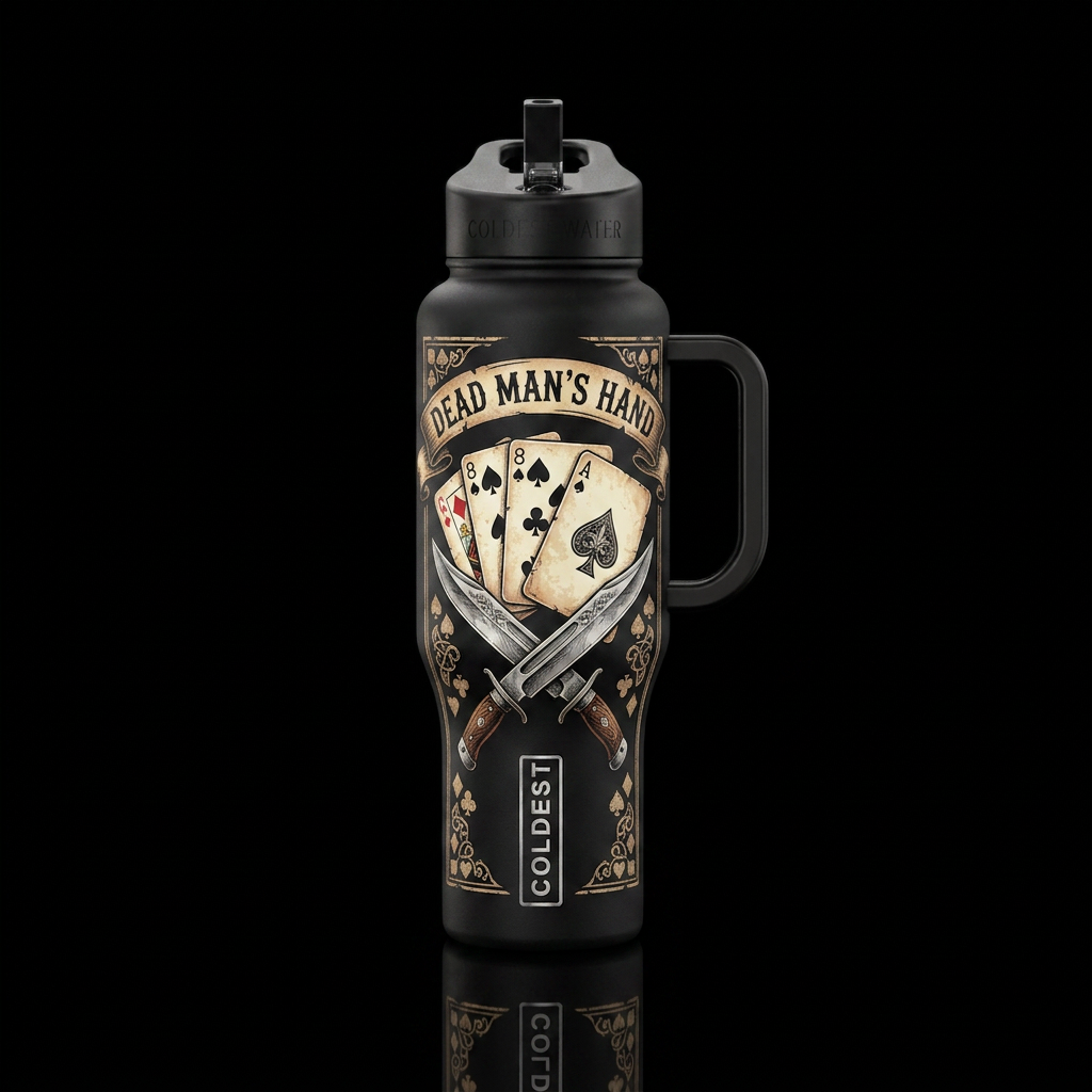 The centerpiece is the legendary Dead Man’s Hand: ... water bottle design
