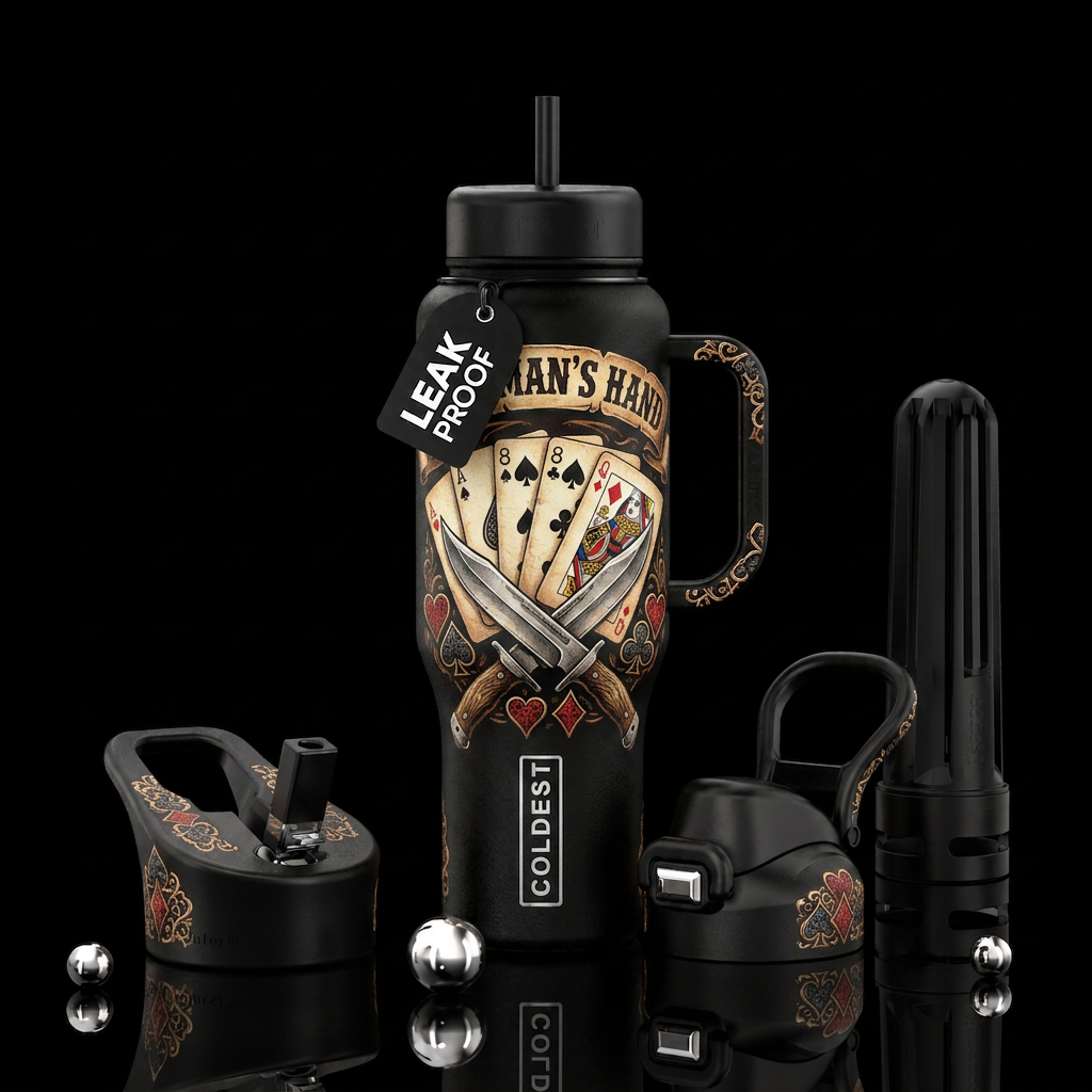 The centerpiece is the legendary Dead Man’s Hand: ... water bottle design