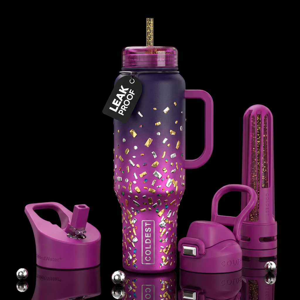This bottle features a vibrant color gradient shif... water bottle design