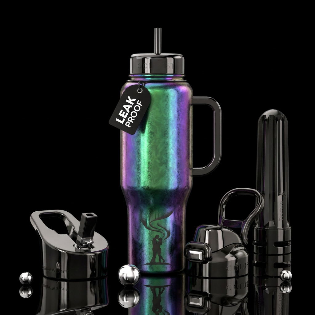 This is a sleek stainless steel bottle treated wit... water bottle design