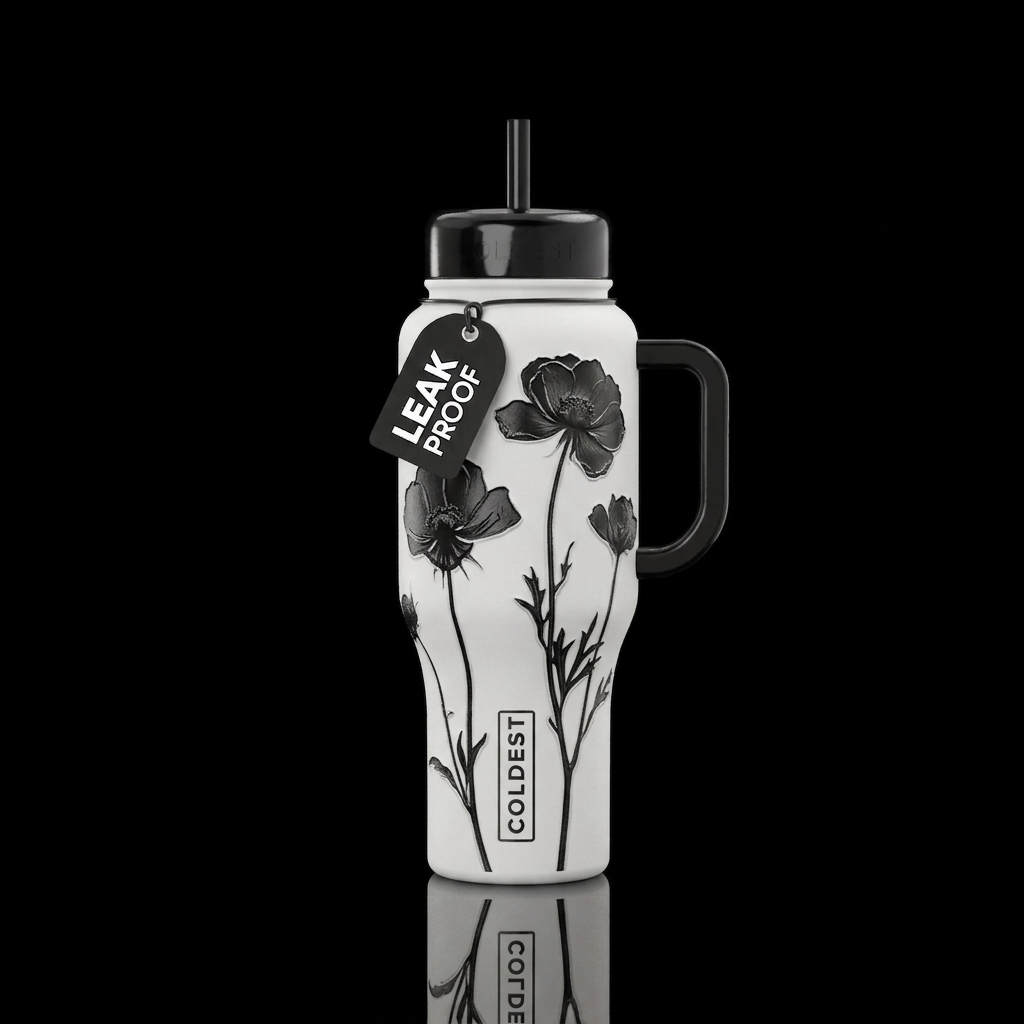 black dried flowers the use of texture to highligh... water bottle design