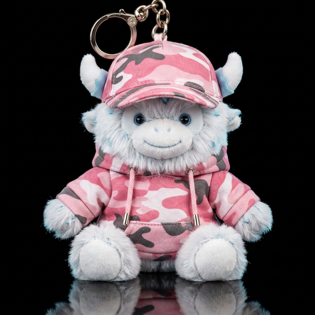 mythical Yeti with a pink camo hoodie and cap that... water bottle design