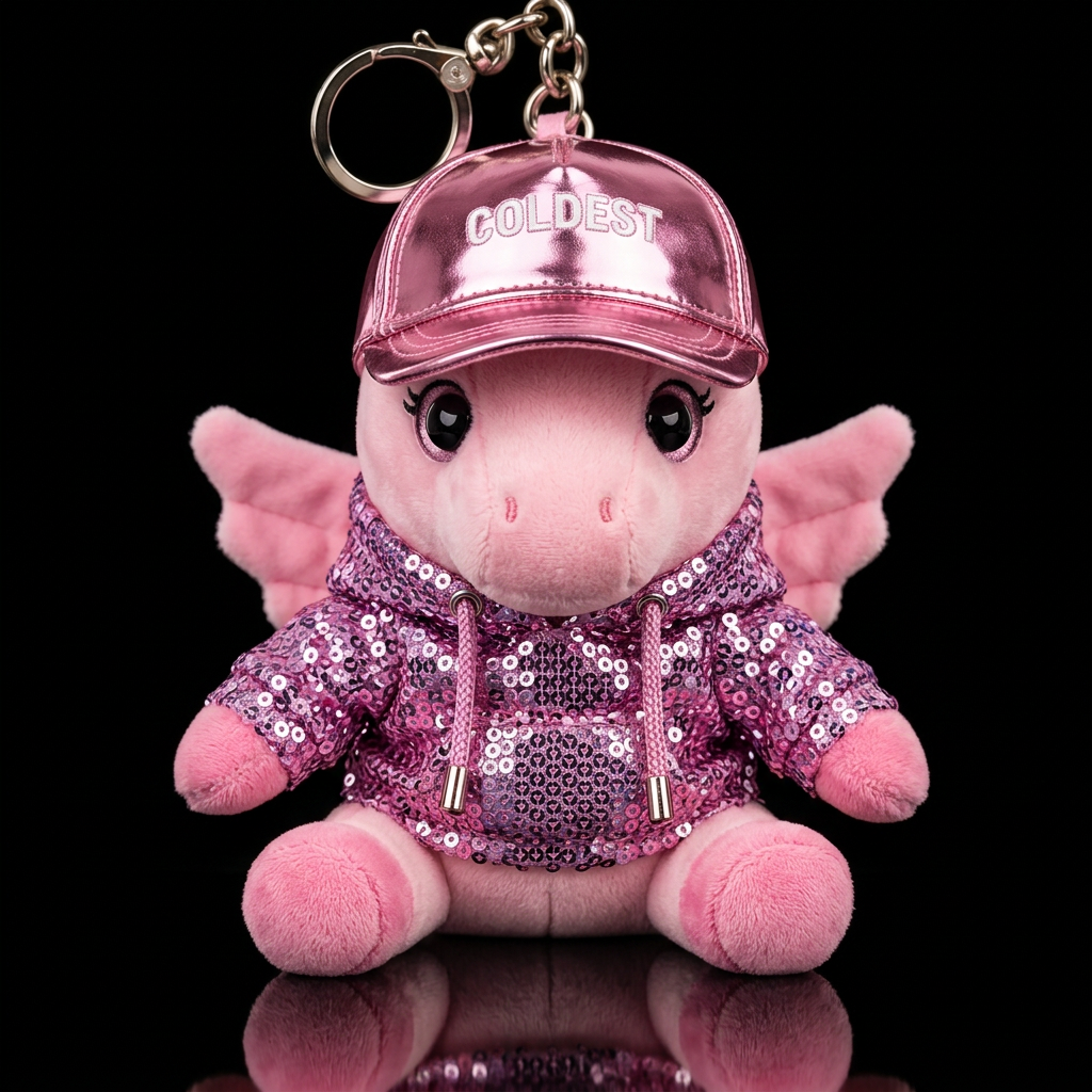 mythical pink pegasas standing on all four legs wi... water bottle design