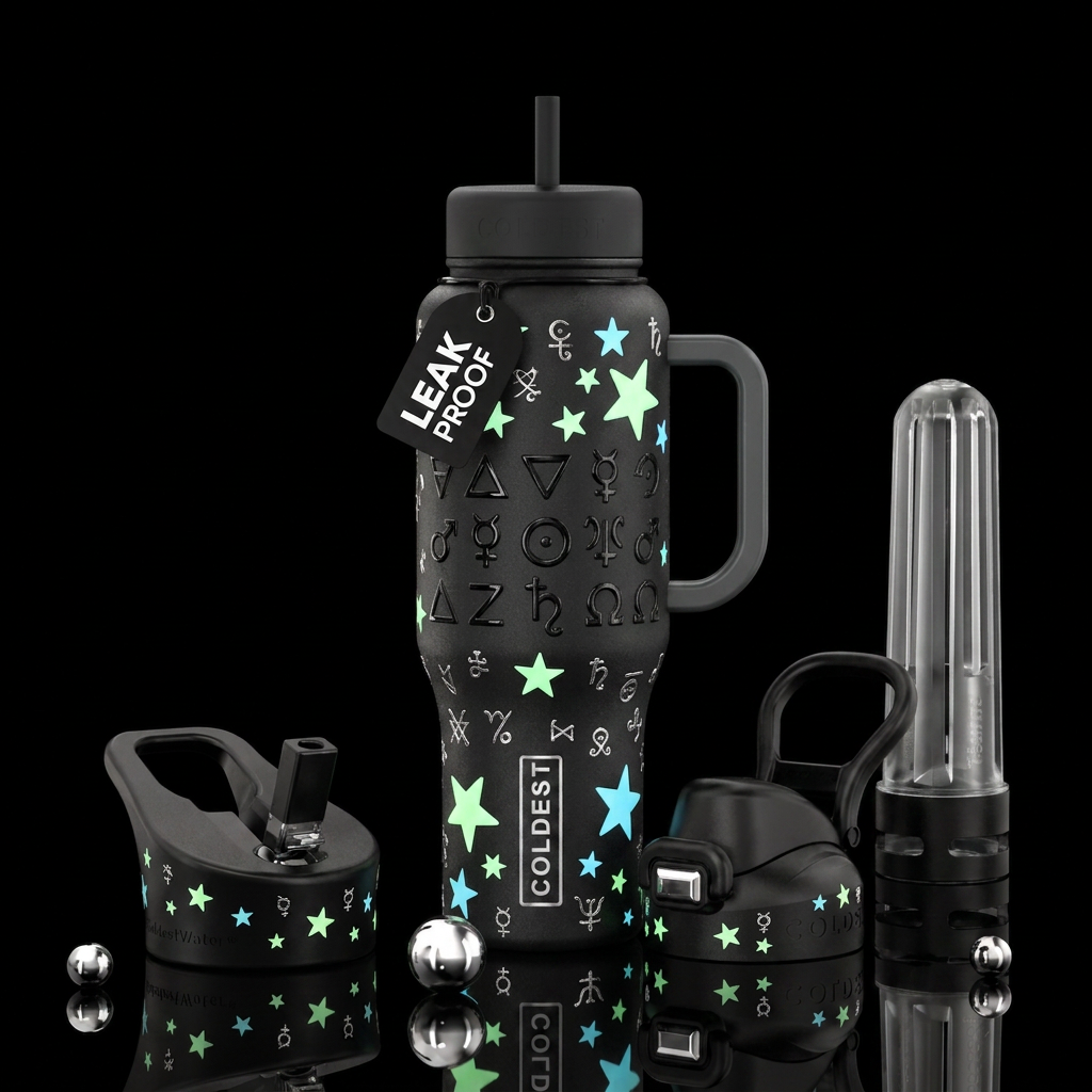 Matt black bottle with different size glow in the ... water bottle design