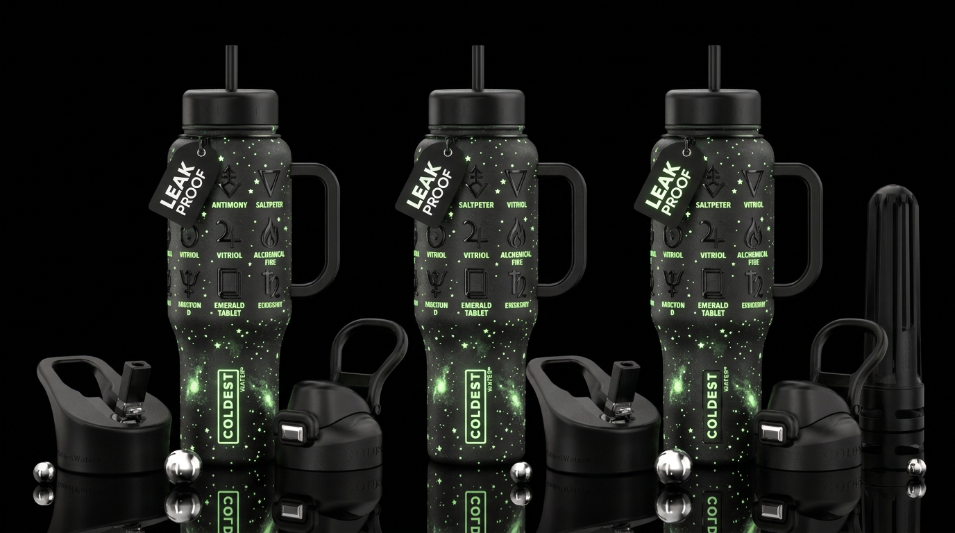 Matt black bottle with tiny glow in dark stars sca... water bottle design
