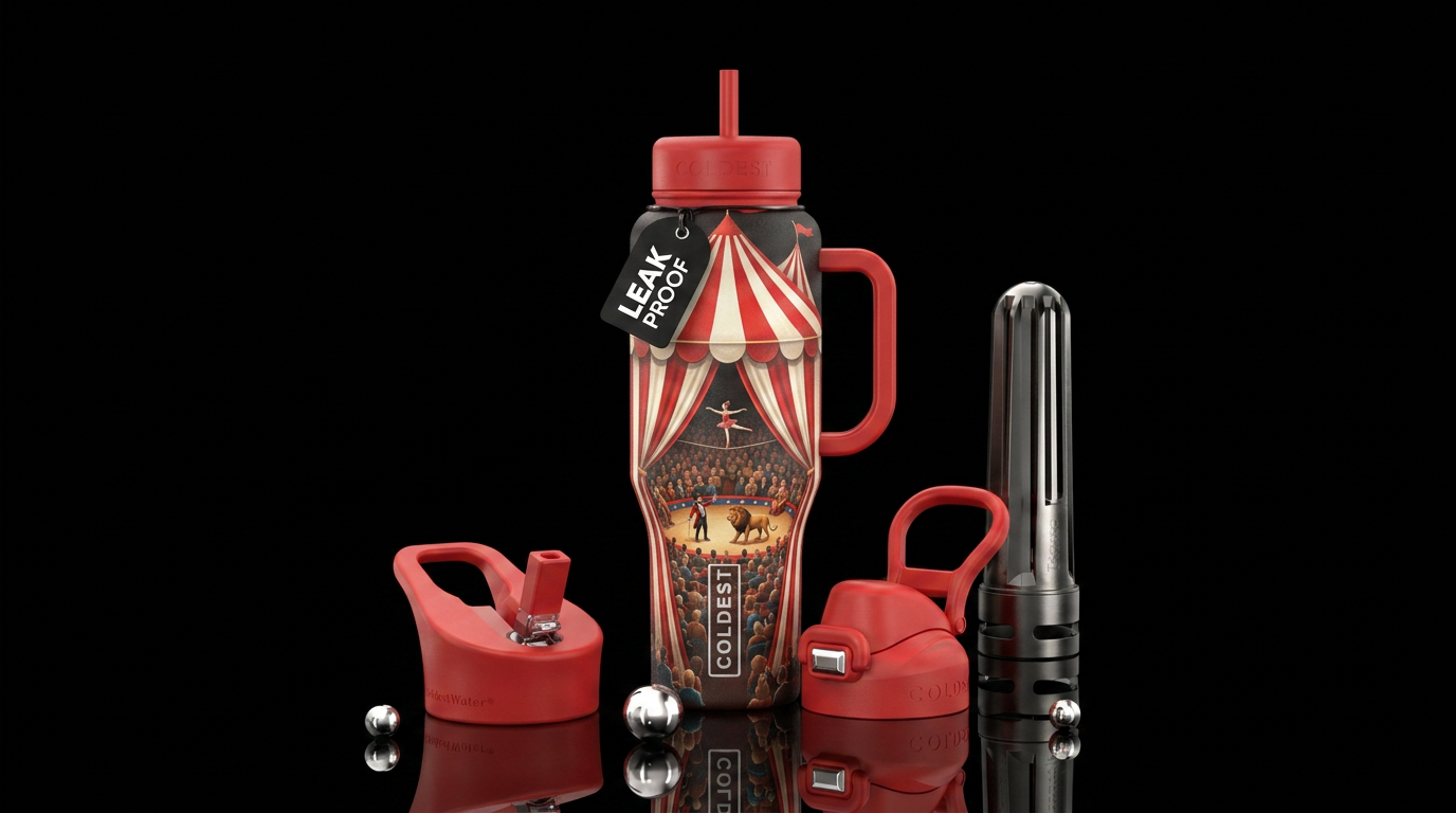 Bottle with red lid and handle, red and white stri... water bottle design