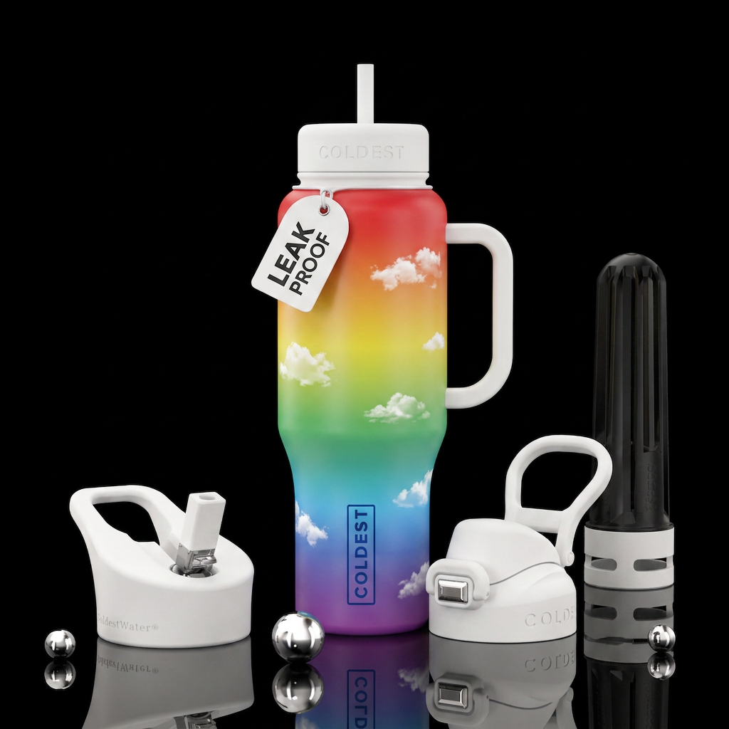 All the colors of the rainbow fading from one to t... water bottle design
