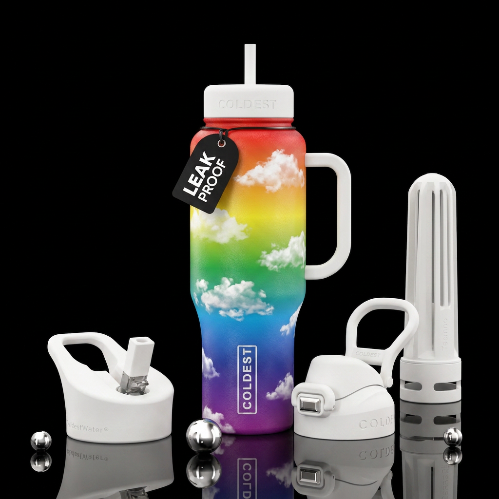 All the colors of the rainbow fading from one to t... water bottle design