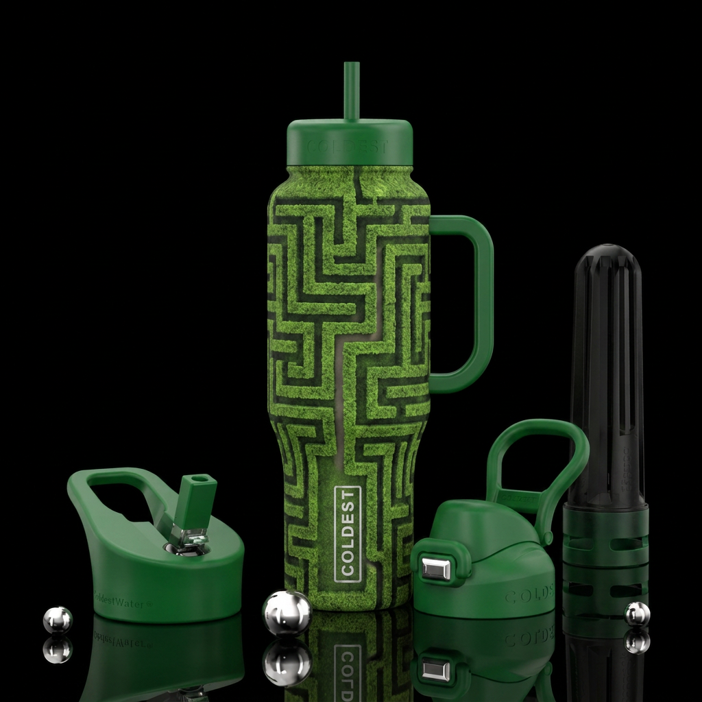 Aerial view of realistic hedge maze with several d... water bottle design
