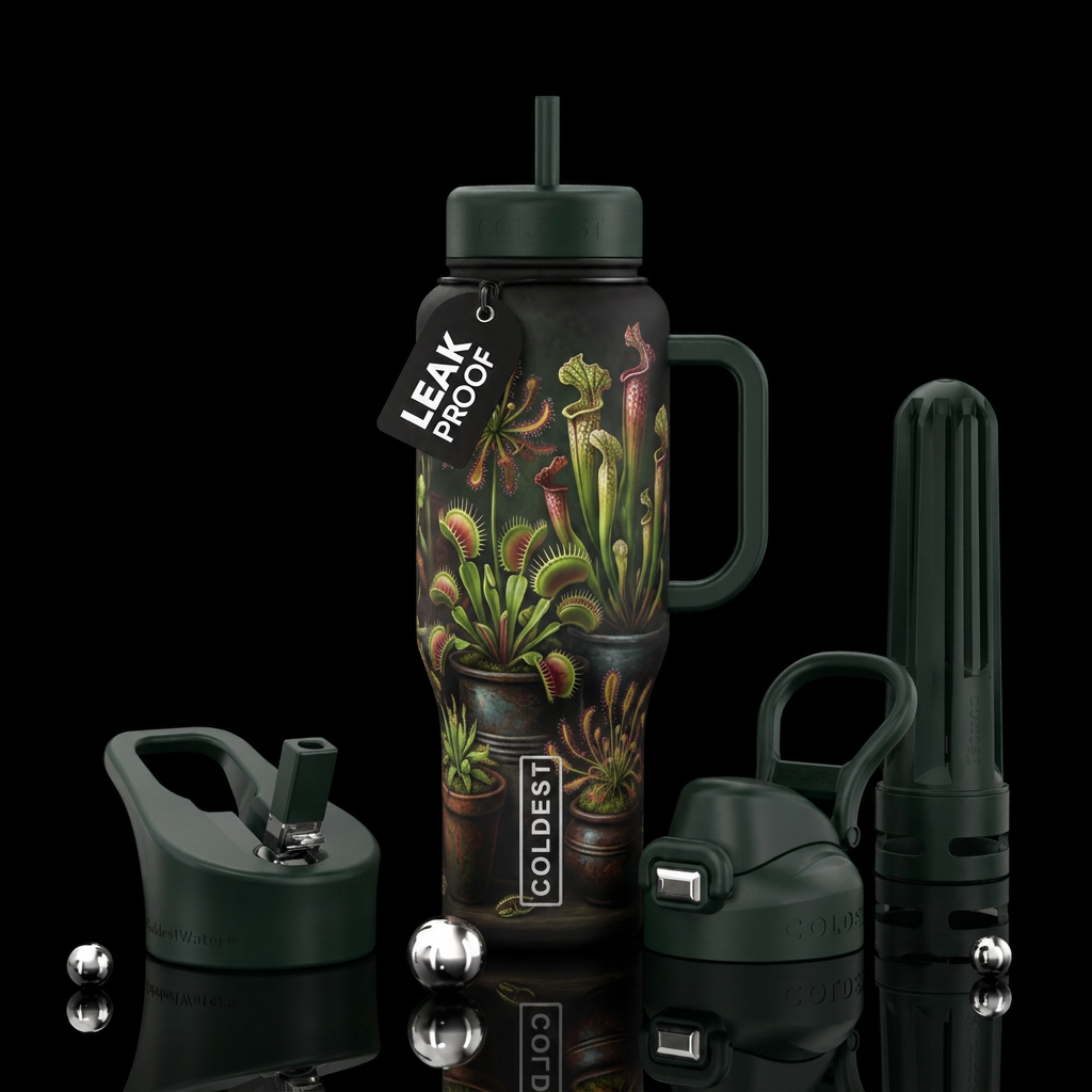 beautiful, vibrant, realism, various pots with car... water bottle design
