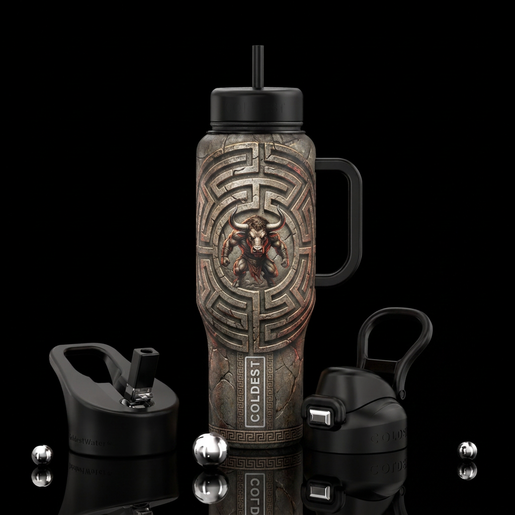 ancient, mythical Image of labyrinth with a Minota... water bottle design