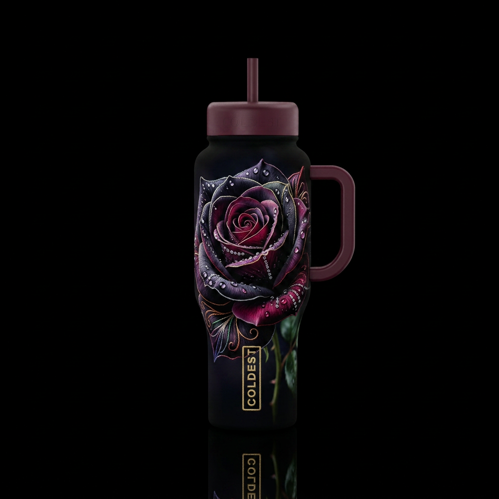 Embroidered Rose water bottle design
