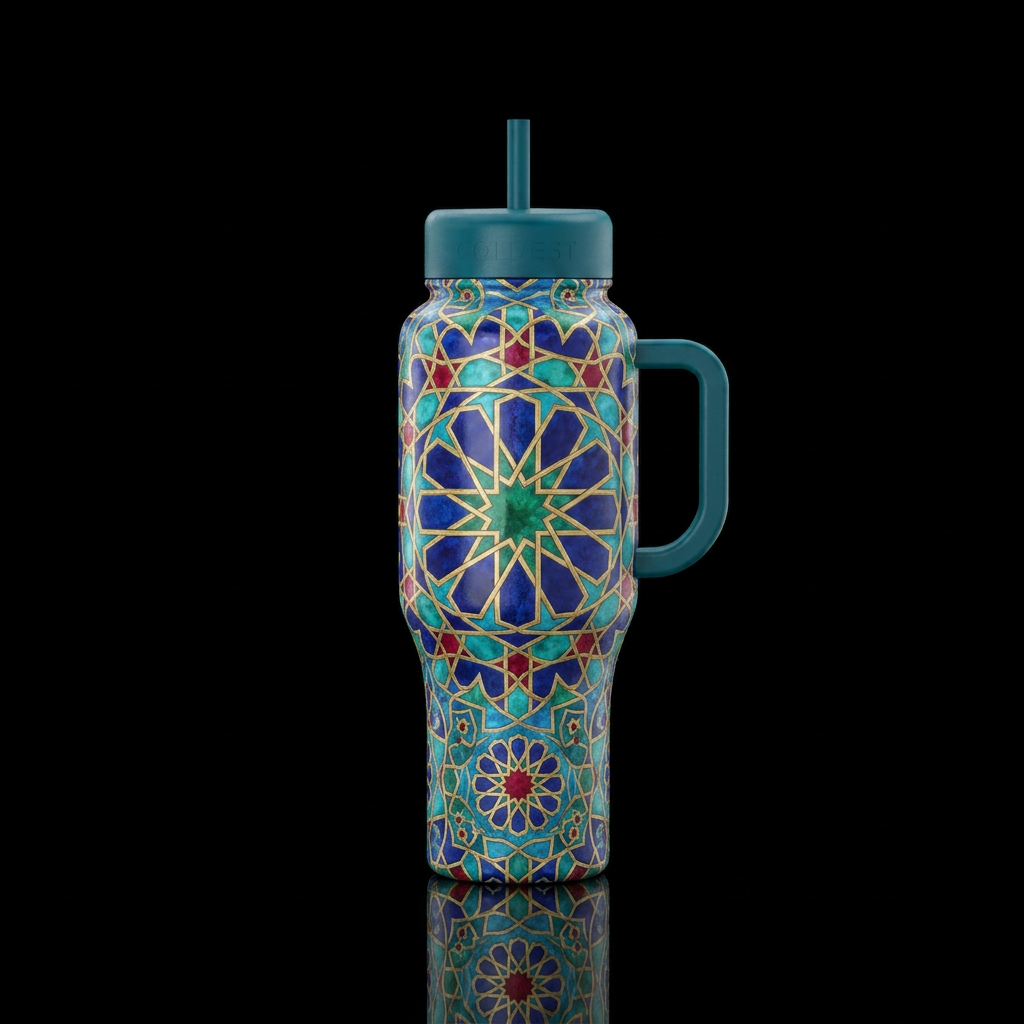 Alhambra Star Mandala, Arabic Geometry Pattern water bottle design
