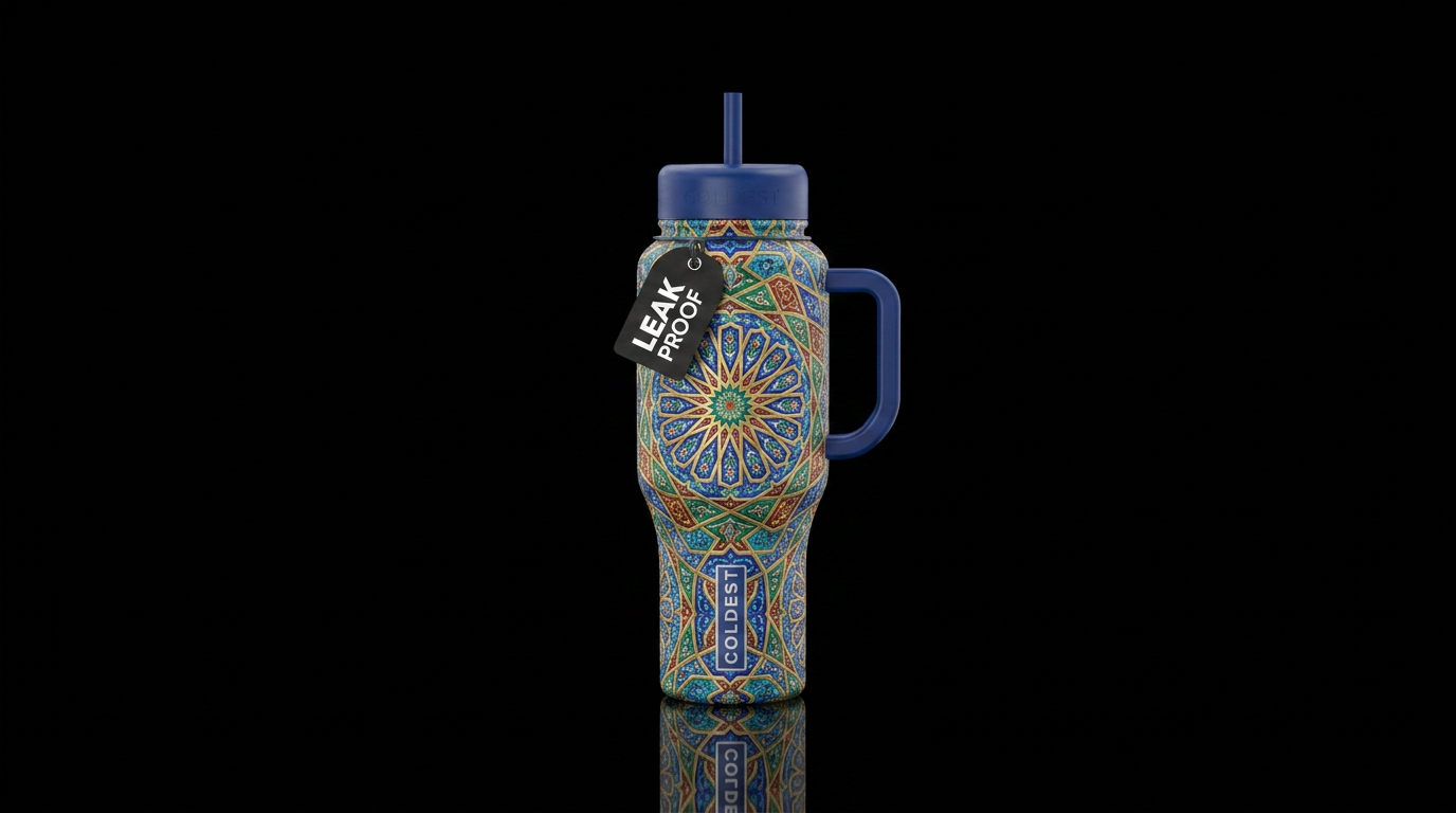 Alhambra Star Mandala, Arabic Geometry Pattern water bottle design