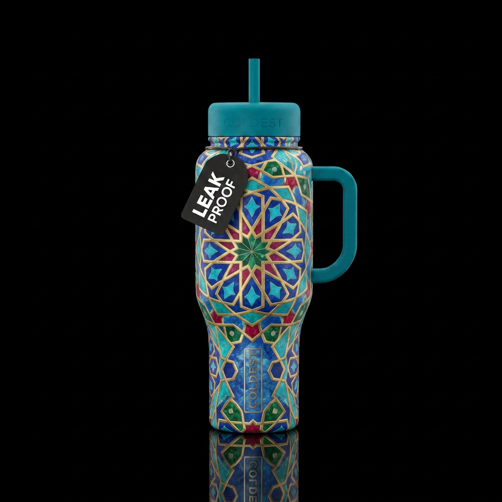 Alhambra Star Mandala, Arabic Geometry Pattern water bottle design