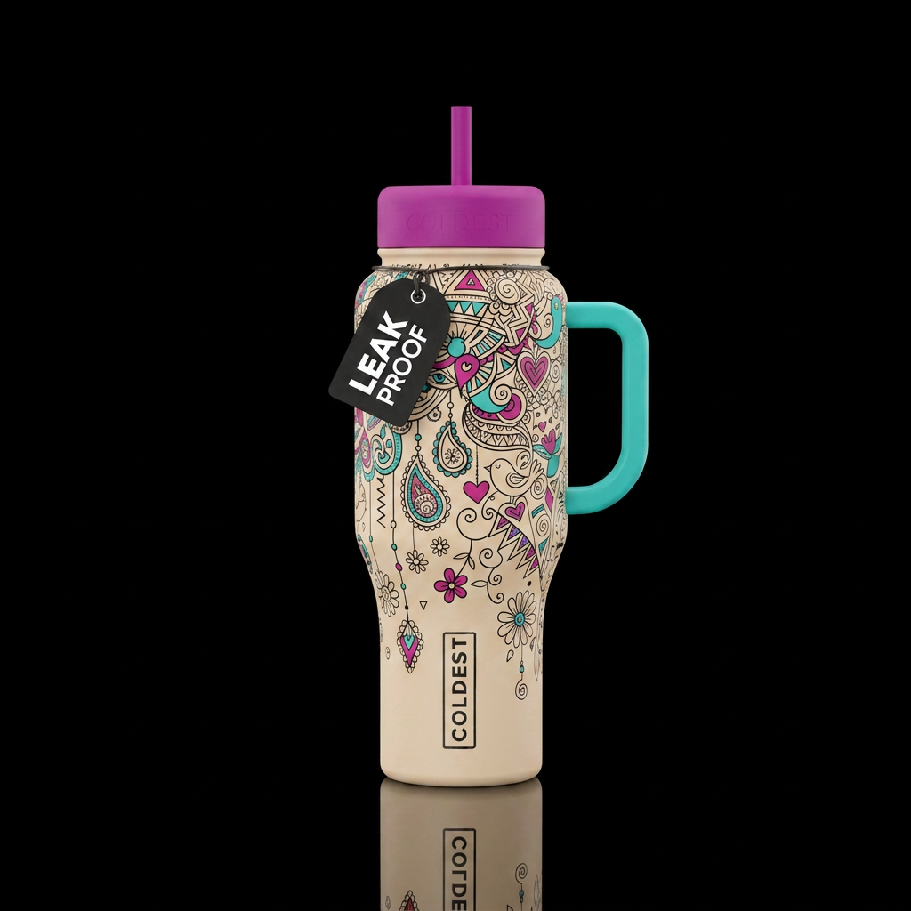 Whimsical Doodle water bottle design