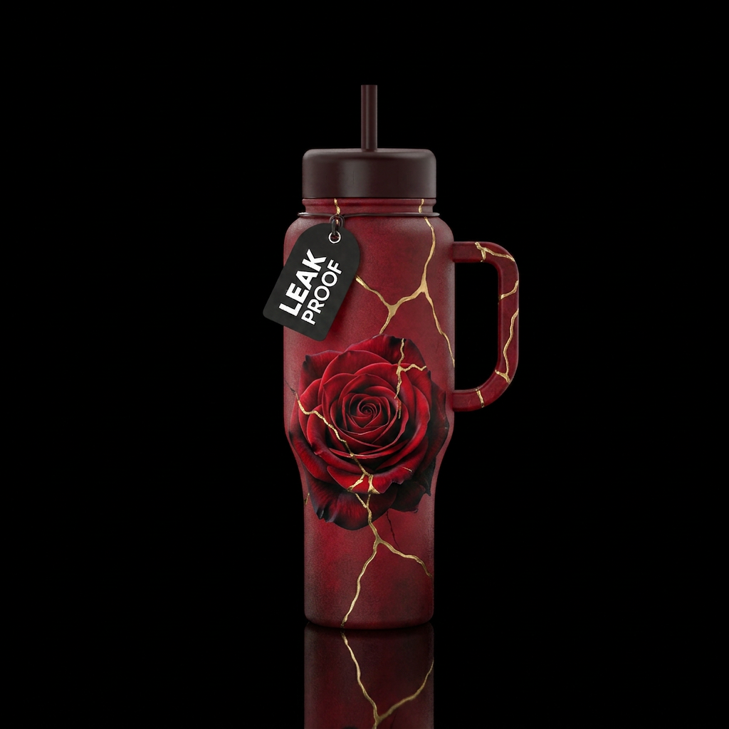 Repaired With Love water bottle design