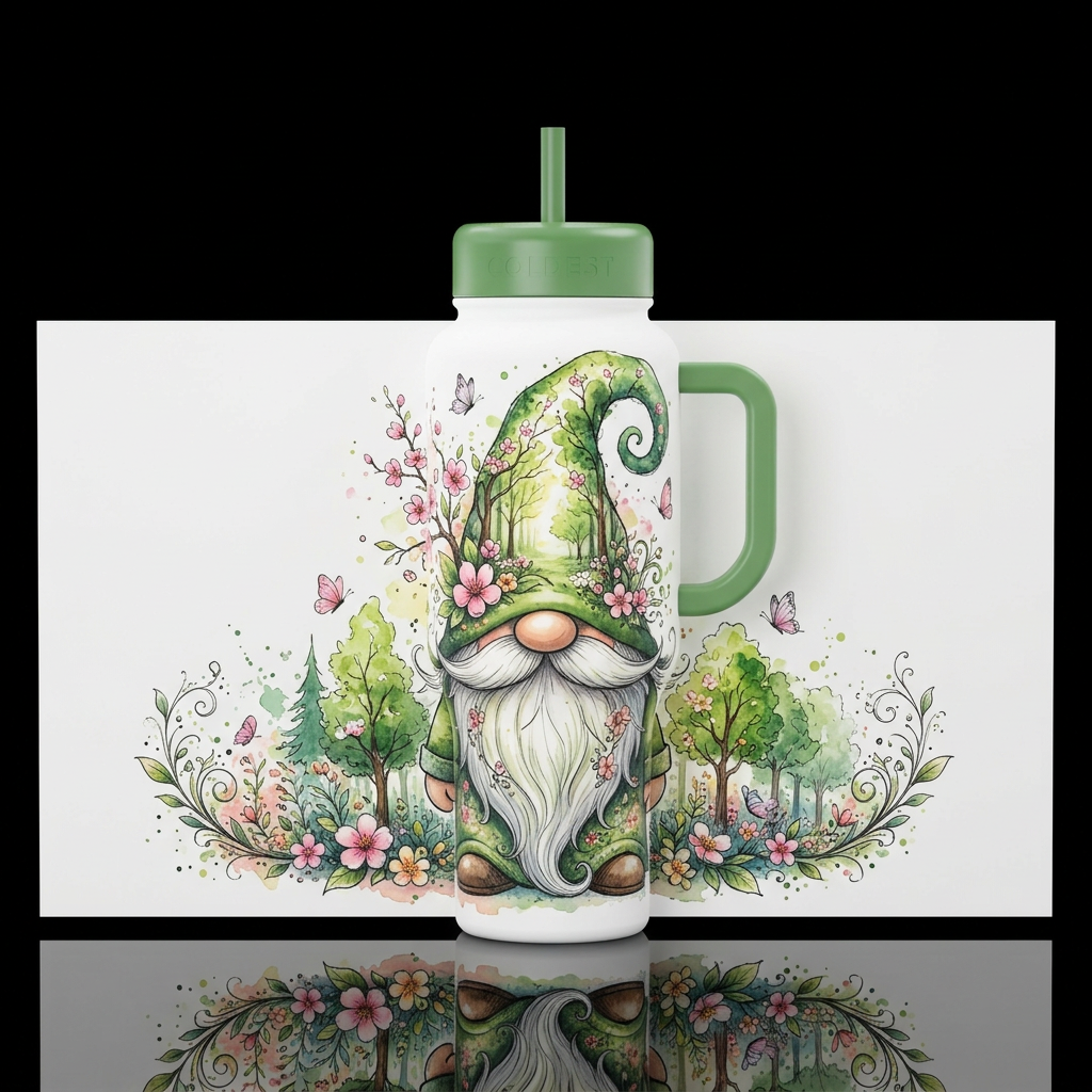 Spring Gnome water bottle design
