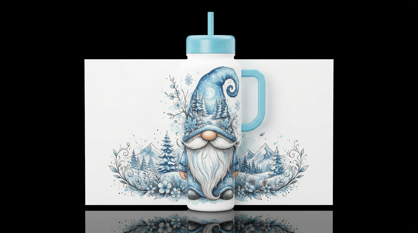 Winter Gnome water bottle design