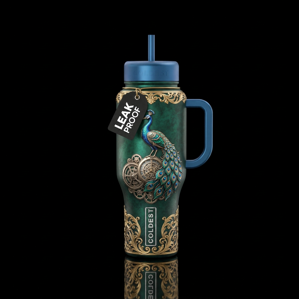 Steampunk Peacock water bottle design