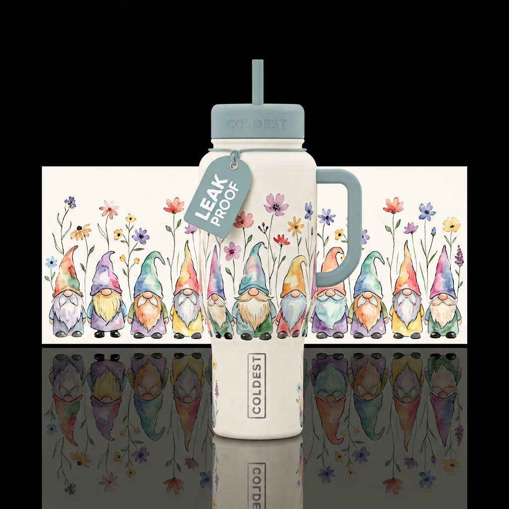 Gnomes water bottle design