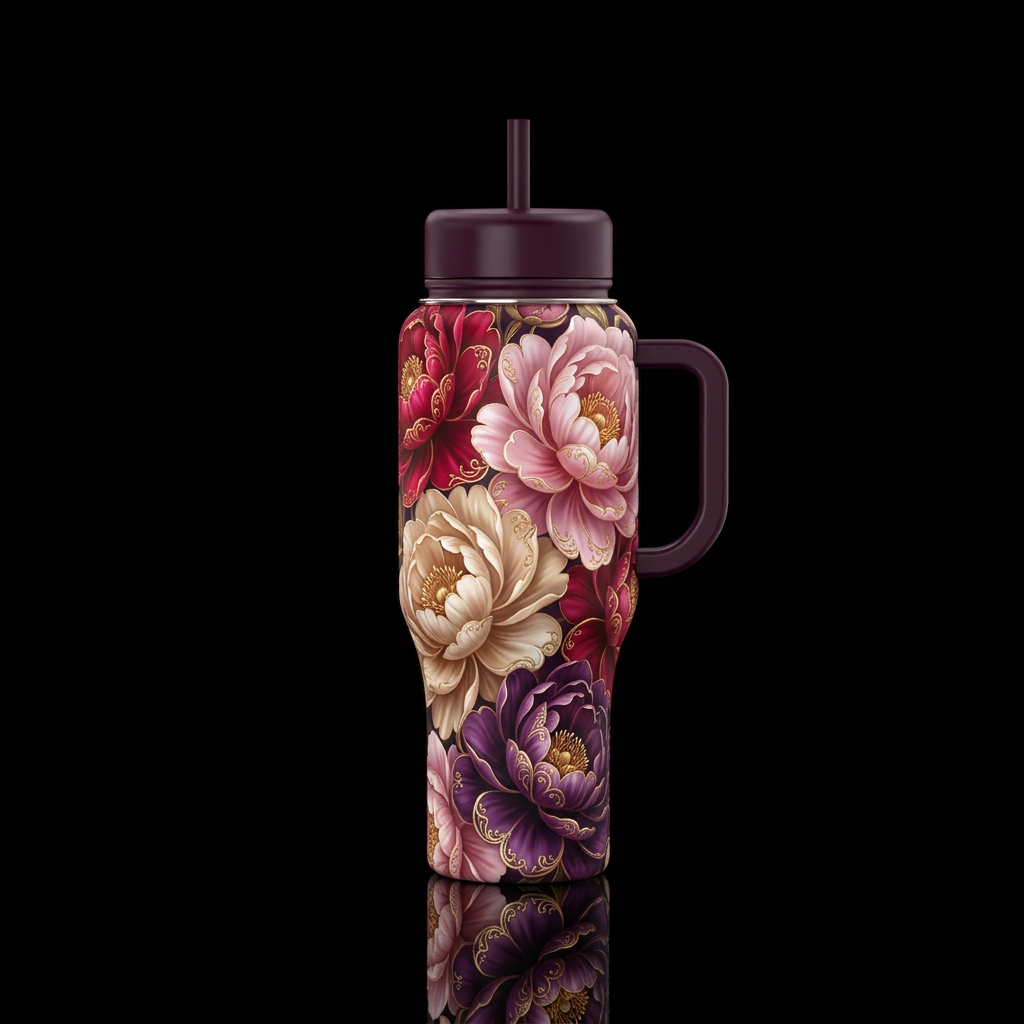 Peonies Gold water bottle design