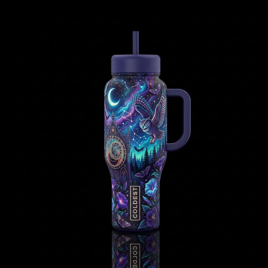 Nyctophilia water bottle design