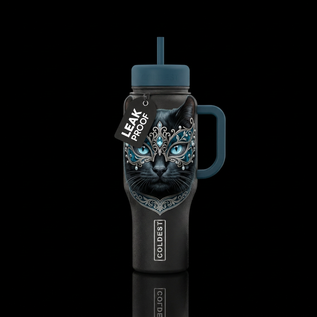 Mysterious Feline water bottle design