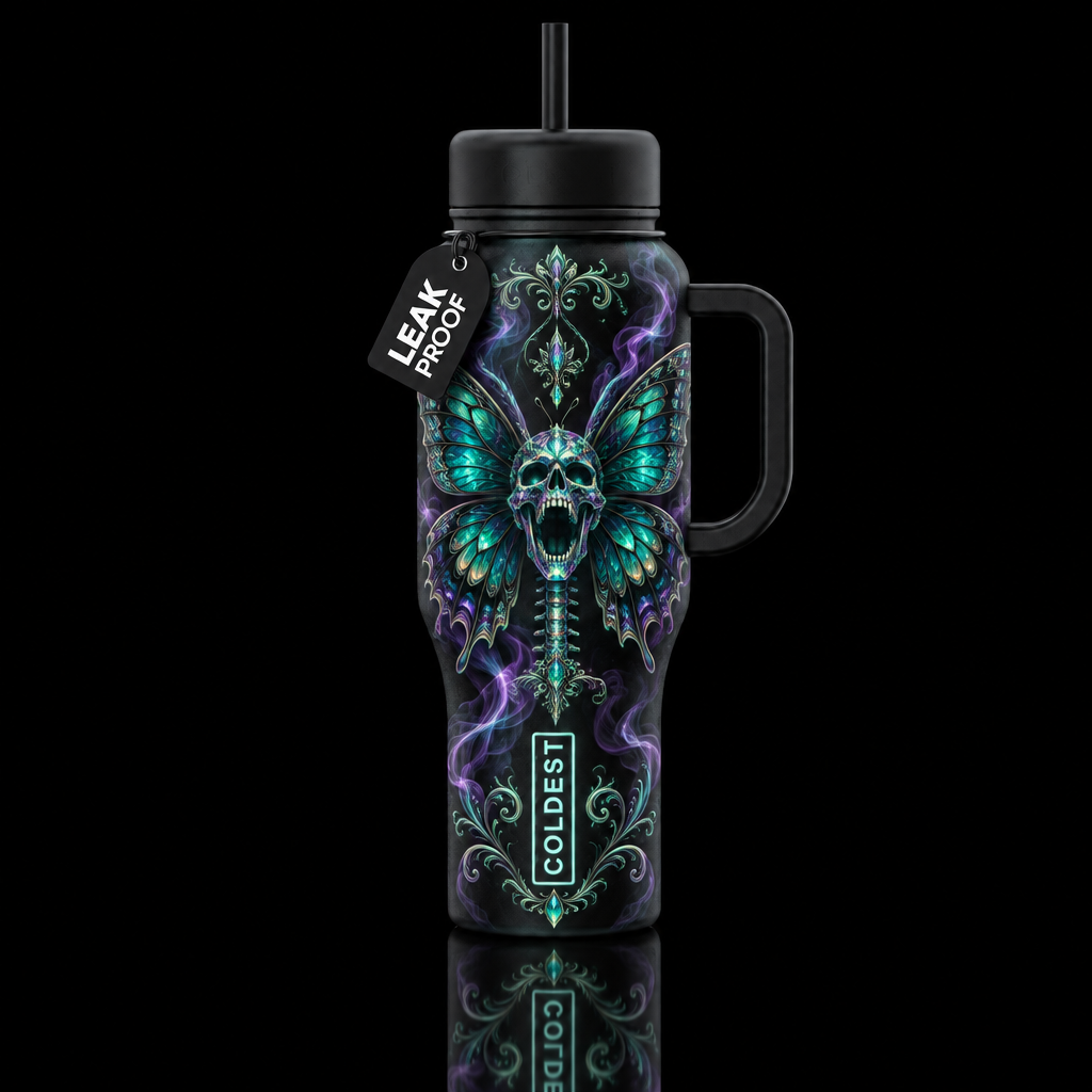 Make bottle a satiny black with glow-in-the-dark b... water bottle design