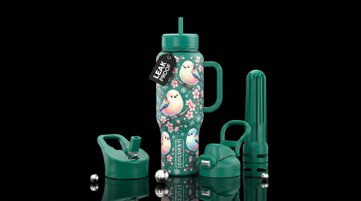 Japanese snow fairy birds water bottle design