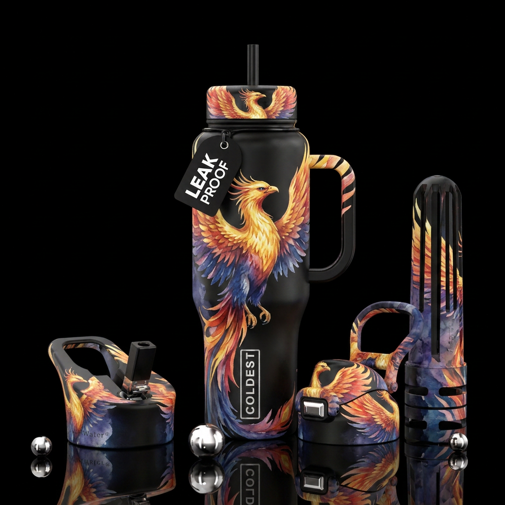 Watercolor phoenix rising water bottle design
