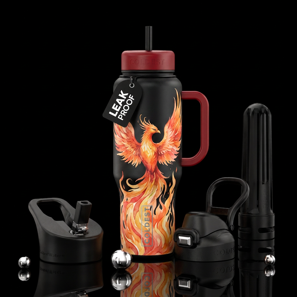 Watercolor phoenix rising water bottle design