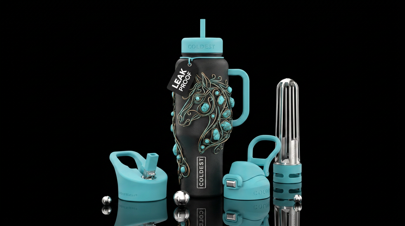 Wire sculpture of horse head with turquoise stone ... water bottle design