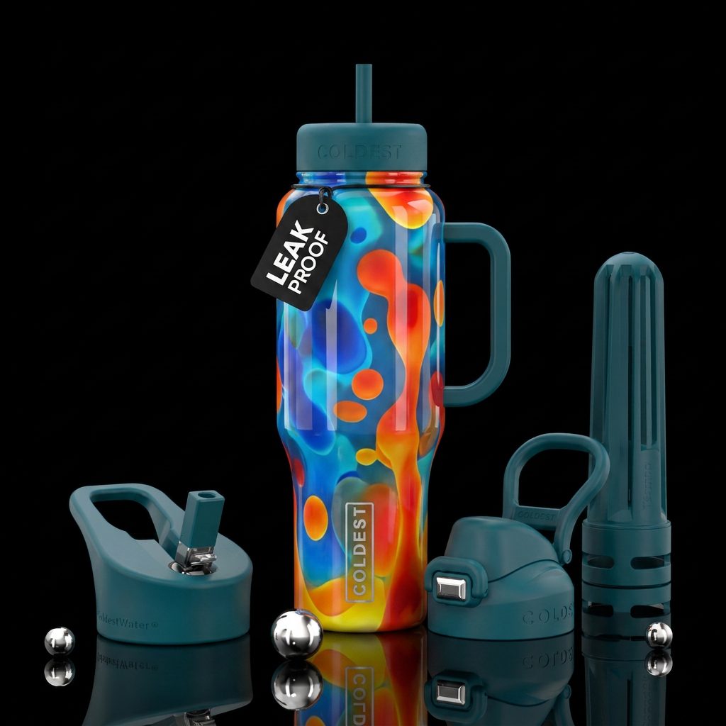 Lava lamp with 70's vibe water bottle design